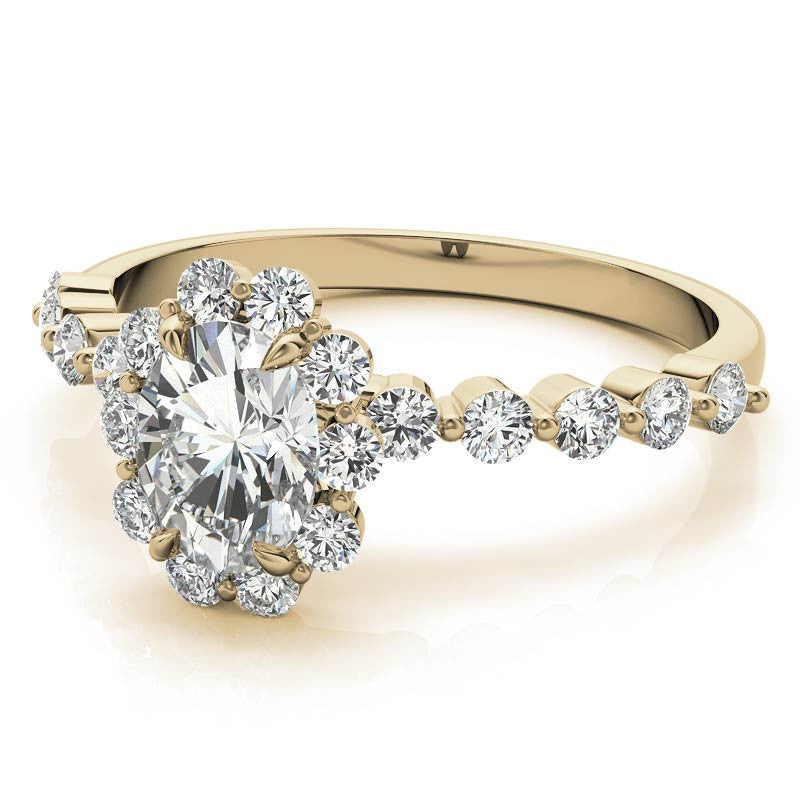 Oval Single Prong Halo Moissanite Engagement Ring