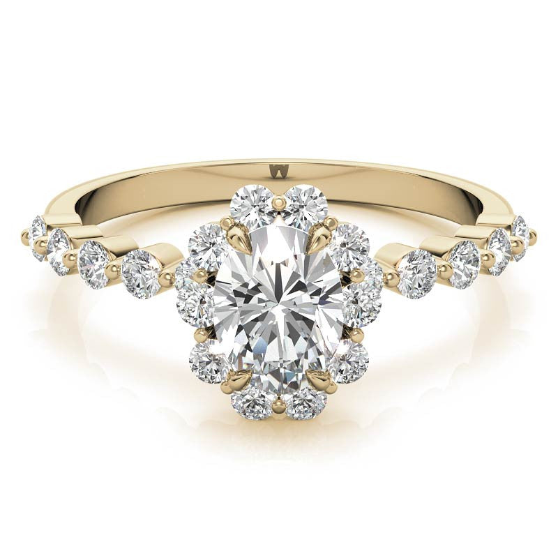 Oval Single Prong Halo Moissanite Engagement Ring