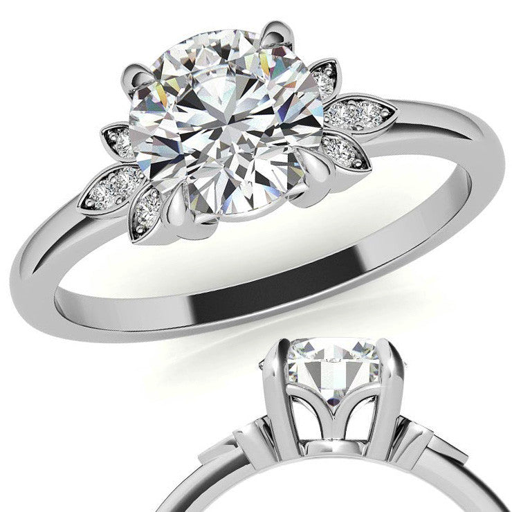 Floral Inspired Round Brilliant Moissanite Engagement Ring