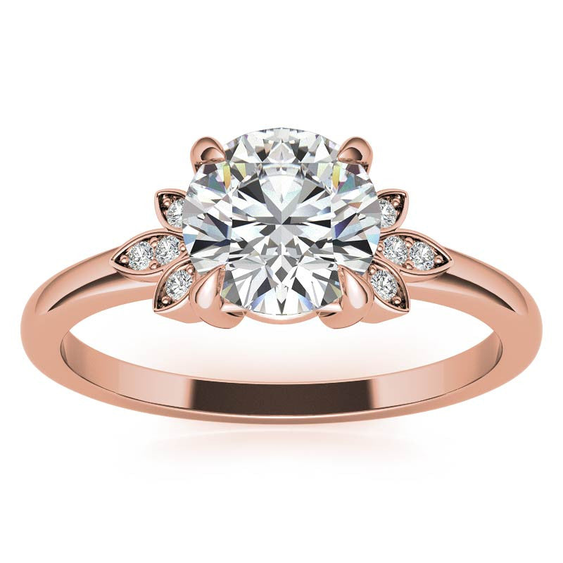Floral Inspired Round Brilliant Moissanite Engagement Ring