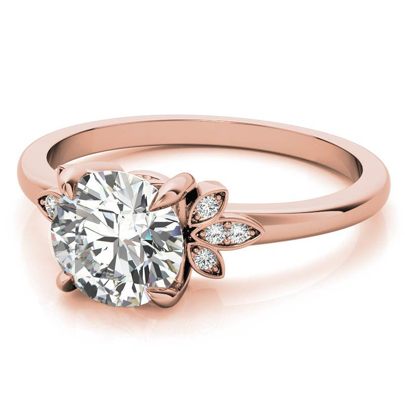 Floral Inspired Round Brilliant Moissanite Engagement Ring