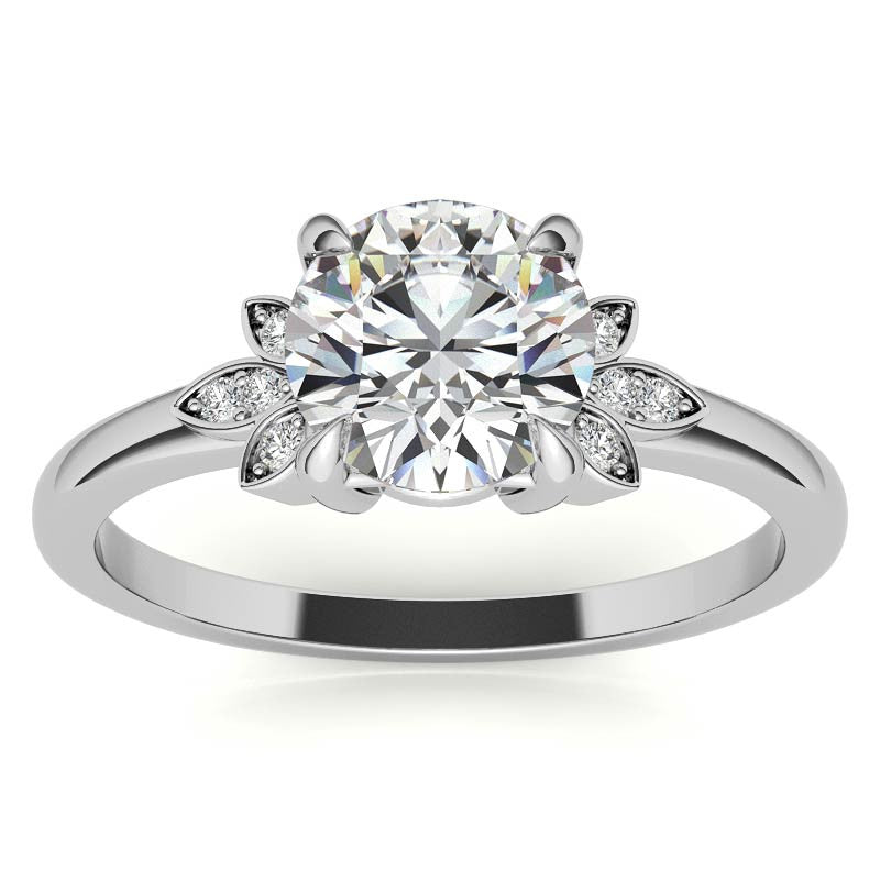 Floral Inspired Round Brilliant Moissanite Engagement Ring