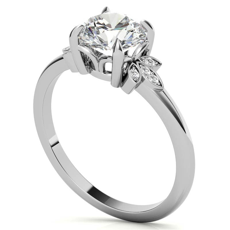 Floral Inspired Round Brilliant Moissanite Engagement Ring