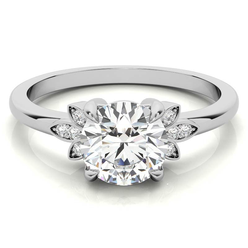 Floral Inspired Round Brilliant Moissanite Engagement Ring