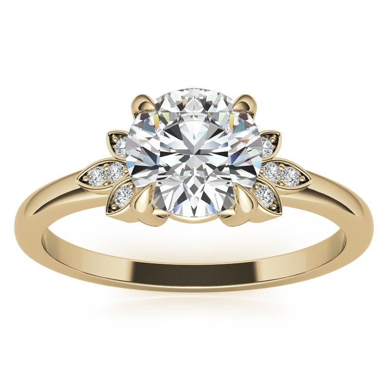 Floral Inspired Round Brilliant Moissanite Engagement Ring