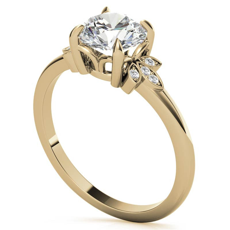 Floral Inspired Round Brilliant Moissanite Engagement Ring