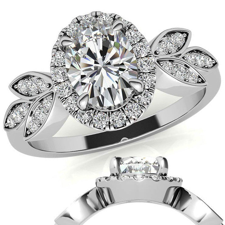 Floral Inspired Oval Moissanite Halo Engagement Ring