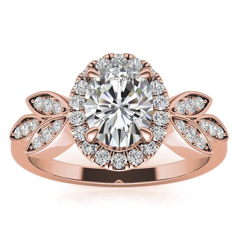 Floral Inspired Oval Moissanite Halo Engagement Ring