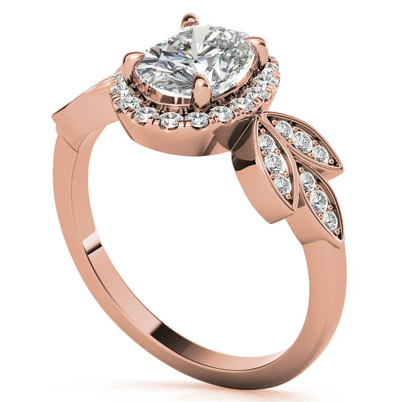Floral Inspired Oval Moissanite Halo Engagement Ring
