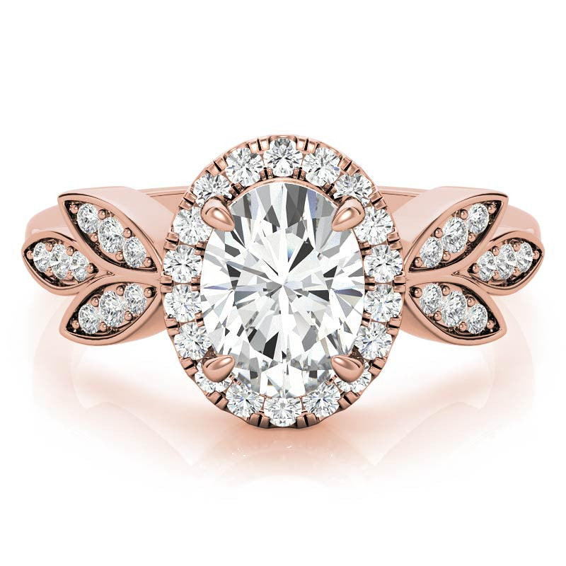 Floral Inspired Oval Moissanite Halo Engagement Ring