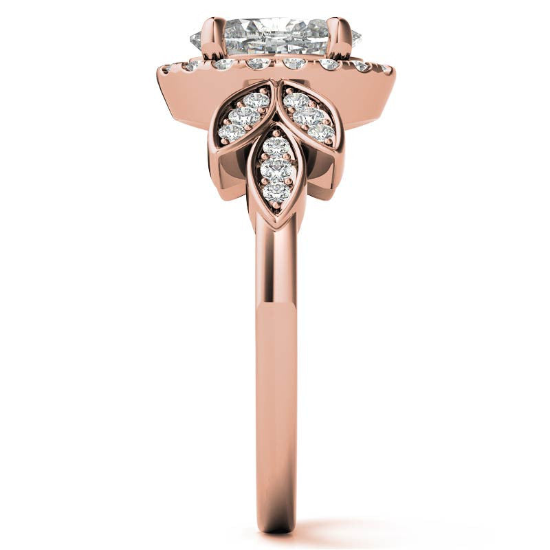 Floral Inspired Oval Moissanite Halo Engagement Ring