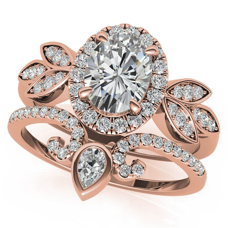 Floral Inspired Oval Moissanite Halo Engagement Ring