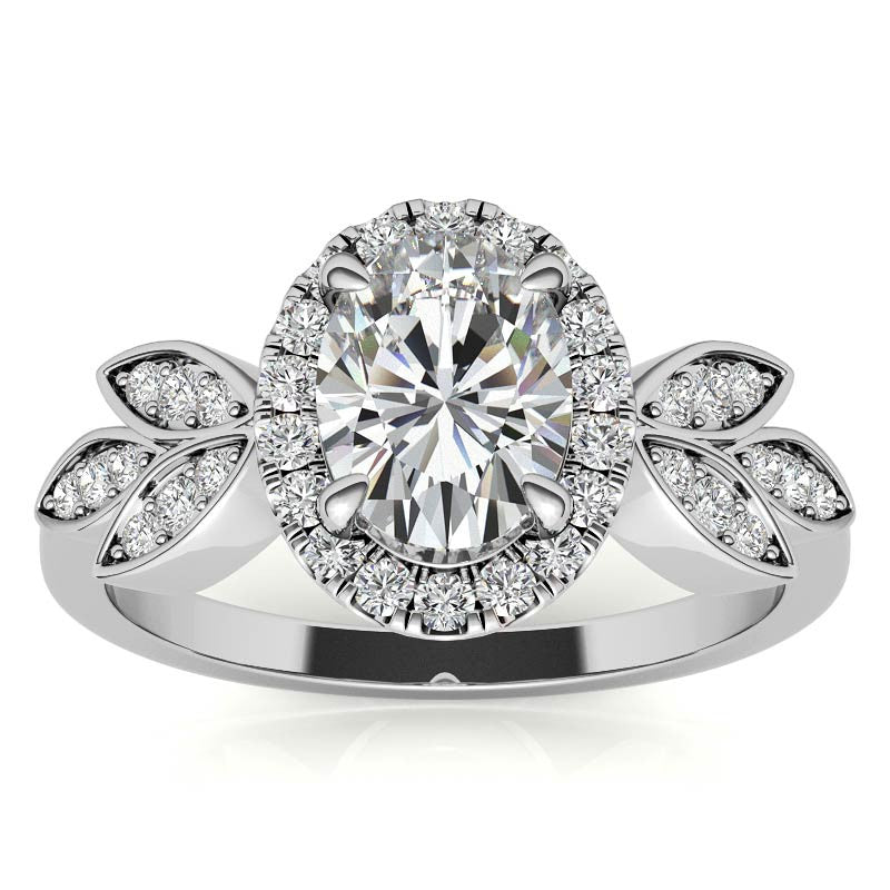 Floral Inspired Oval Moissanite Halo Engagement Ring