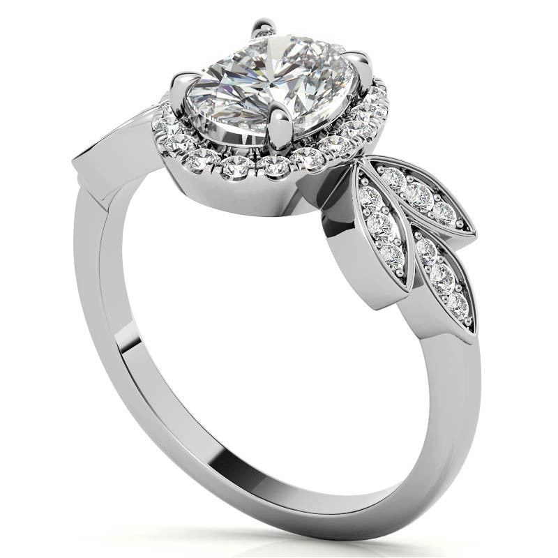 Floral Inspired Oval Moissanite Halo Engagement Ring
