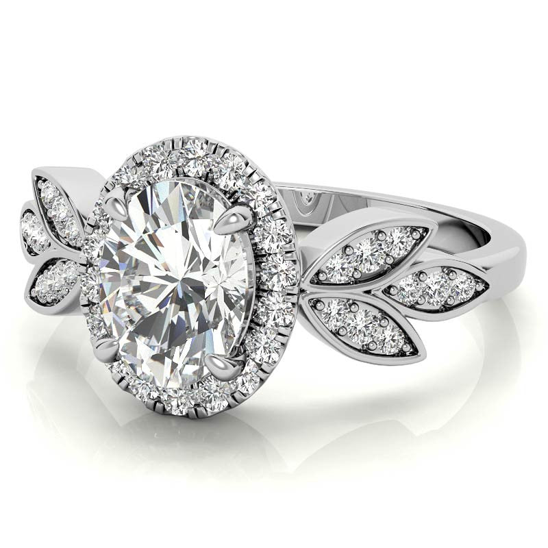 Floral Inspired Oval Moissanite Halo Engagement Ring