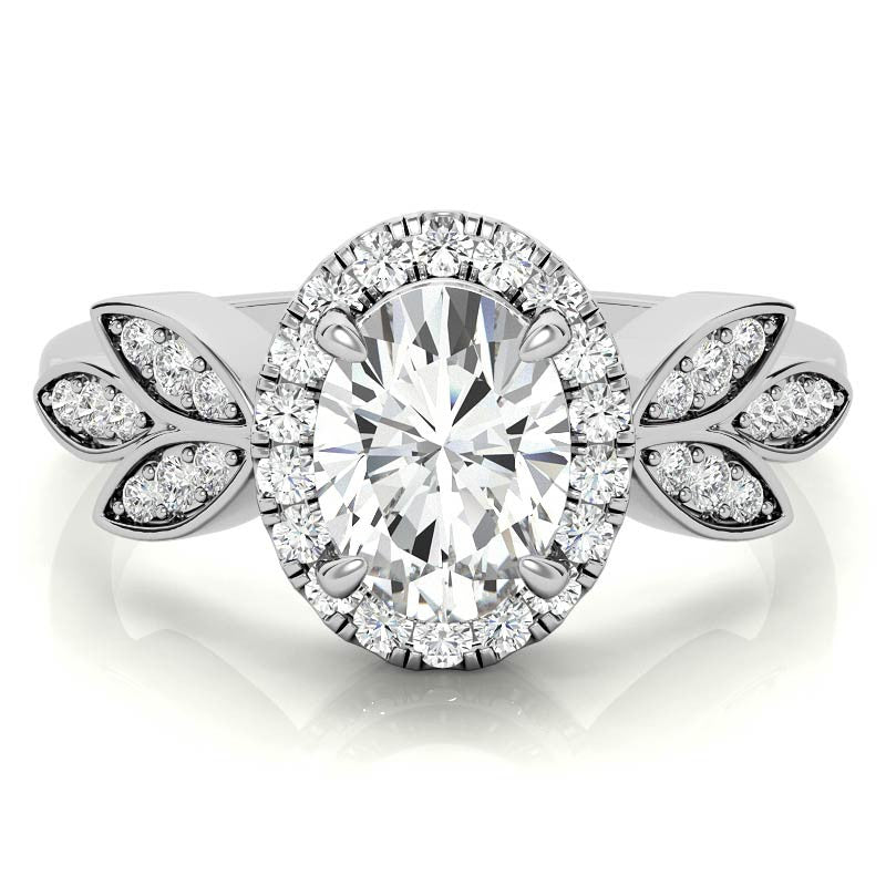 Floral Inspired Oval Moissanite Halo Engagement Ring