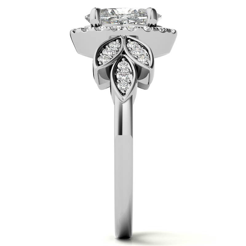 Floral Inspired Oval Moissanite Halo Engagement Ring