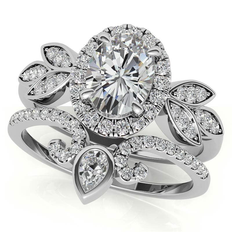 Floral Inspired Oval Moissanite Halo Engagement Ring