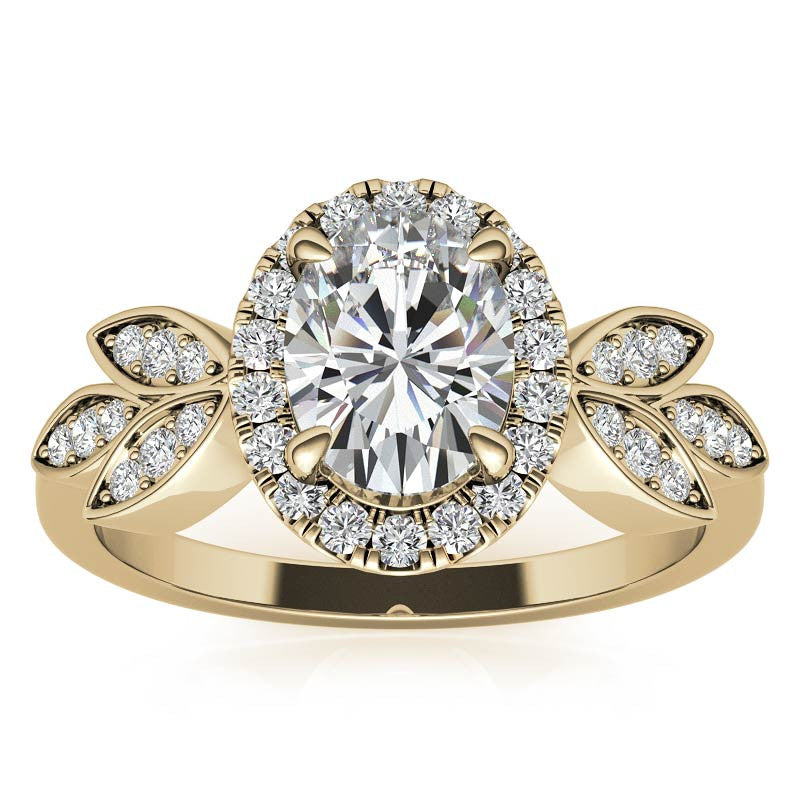 Floral Inspired Oval Moissanite Halo Engagement Ring
