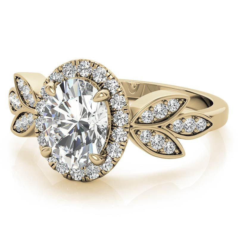 Floral Inspired Oval Moissanite Halo Engagement Ring