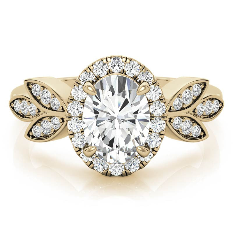 Floral Inspired Oval Moissanite Halo Engagement Ring