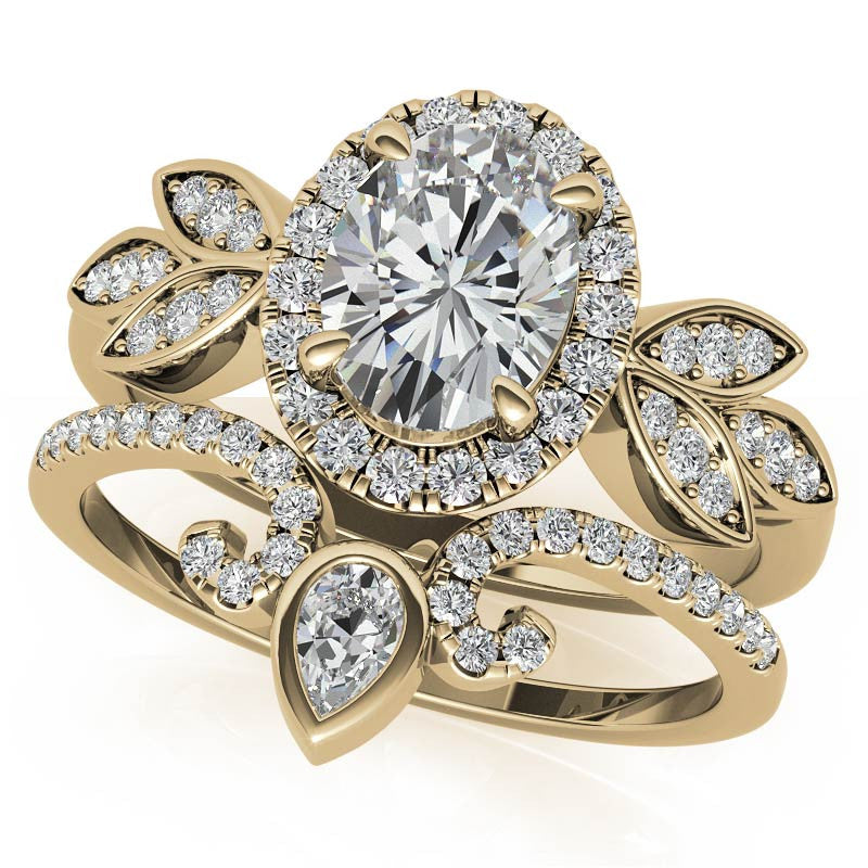 Floral Inspired Oval Moissanite Halo Engagement Ring