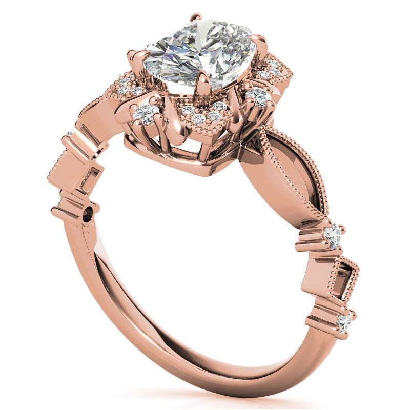 Split Shank Antique Oval Halo Moissanite Engagement Ring