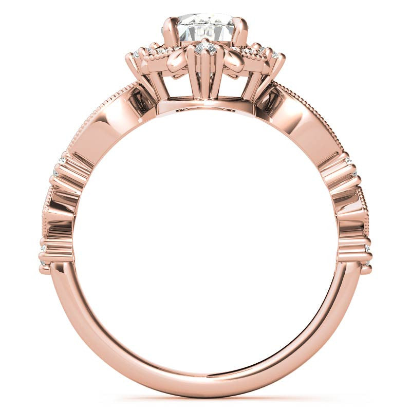 Split Shank Antique Oval Halo Moissanite Engagement Ring