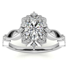 Split Shank Antique Oval Halo Moissanite Engagement Ring