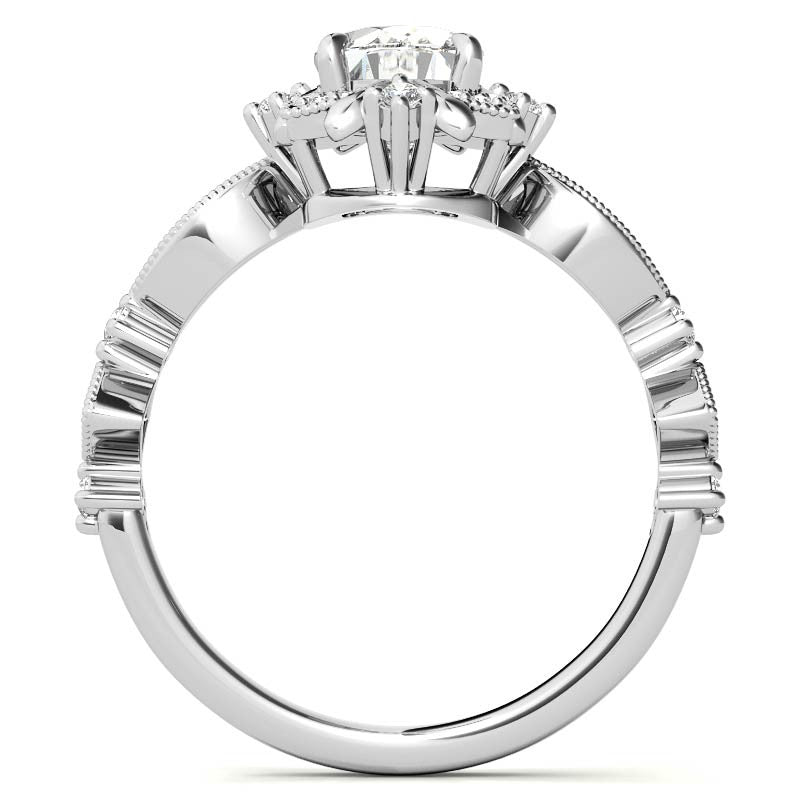 Split Shank Antique Oval Halo Moissanite Engagement Ring