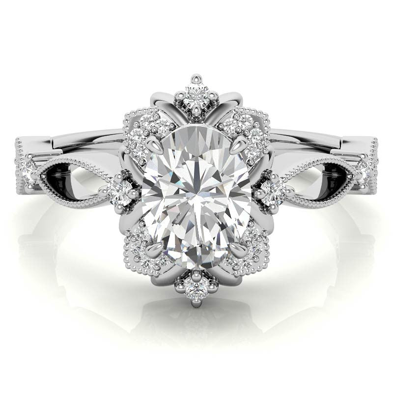 Split Shank Antique Oval Halo Moissanite Engagement Ring