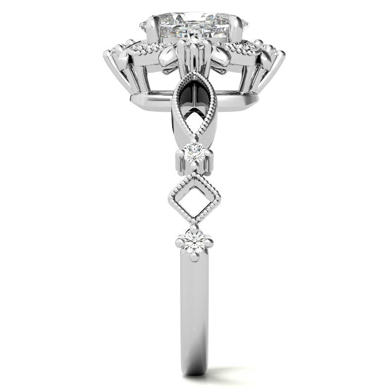 Split Shank Antique Oval Halo Moissanite Engagement Ring