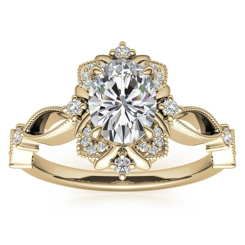 Split Shank Antique Oval Halo Moissanite Engagement Ring
