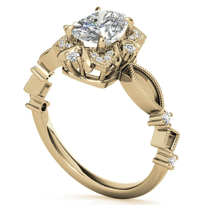 Split Shank Antique Oval Halo Moissanite Engagement Ring