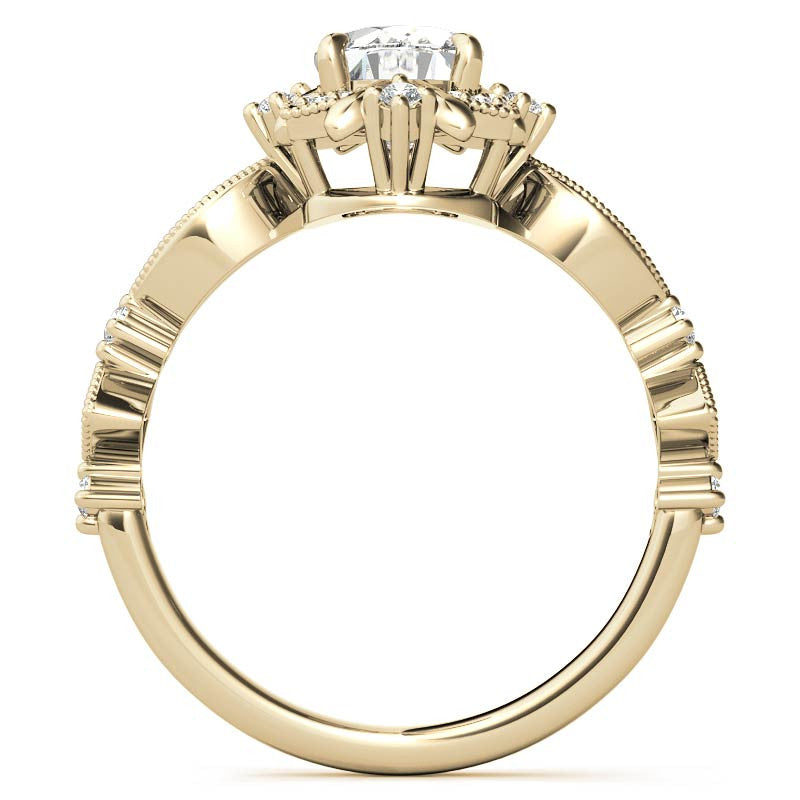 Split Shank Antique Oval Halo Moissanite Engagement Ring