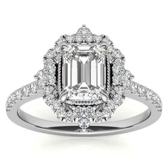 Emerald / Radiant Antique Halo Style Moissanite Engagement Ring