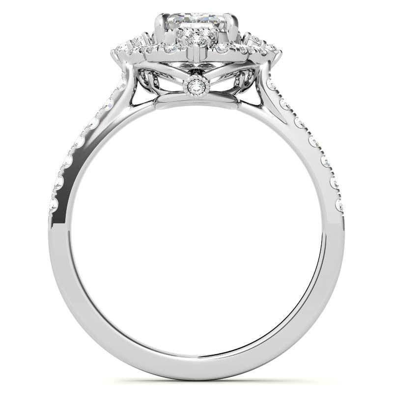 Emerald / Radiant Antique Halo Style Moissanite Engagement Ring
