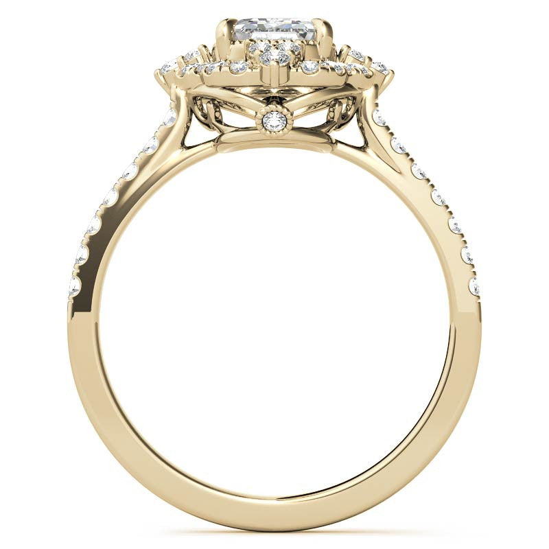 Emerald / Radiant Antique Halo Style Moissanite Engagement Ring