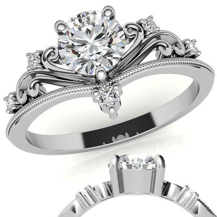 Royal Crown Inspired Round Brilliant Moissanite Engagement Ring