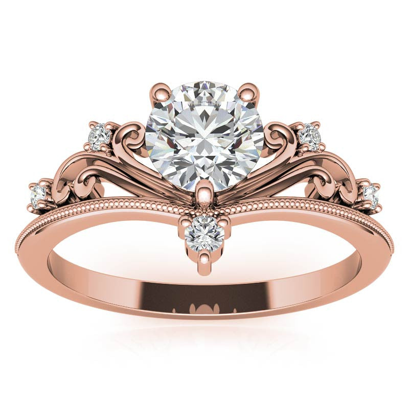Royal Crown Inspired Round Brilliant Moissanite Engagement Ring
