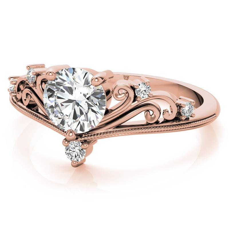 Royal Crown Inspired Round Brilliant Moissanite Engagement Ring
