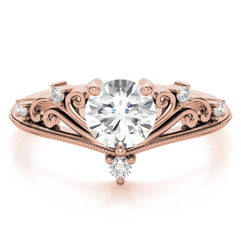 Royal Crown Inspired Round Brilliant Moissanite Engagement Ring