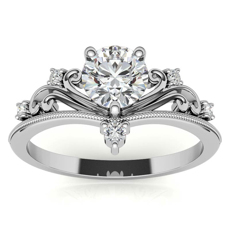 Royal Crown Inspired Round Brilliant Moissanite Engagement Ring