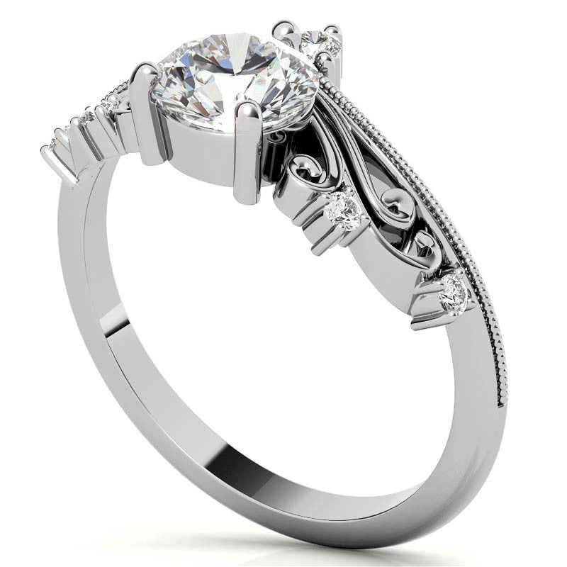 Royal Crown Inspired Round Brilliant Moissanite Engagement Ring