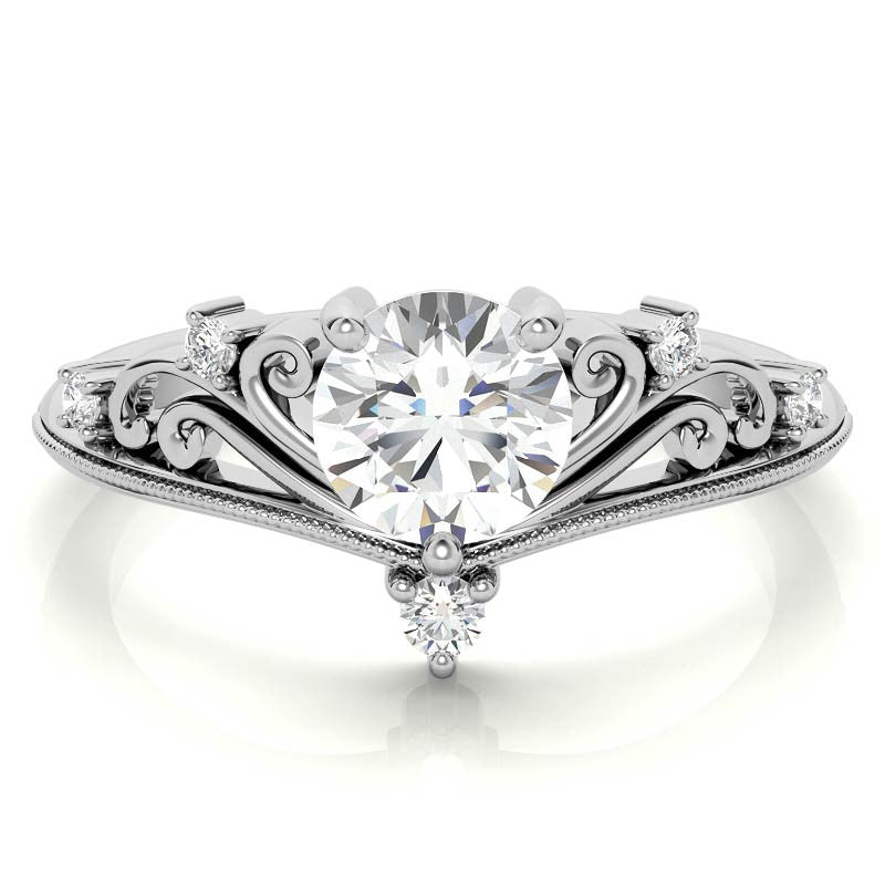 Royal Crown Inspired Round Brilliant Moissanite Engagement Ring