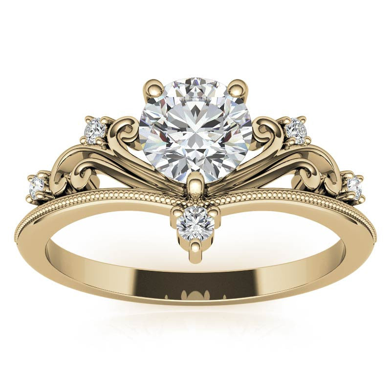 Royal Crown Inspired Round Brilliant Moissanite Engagement Ring