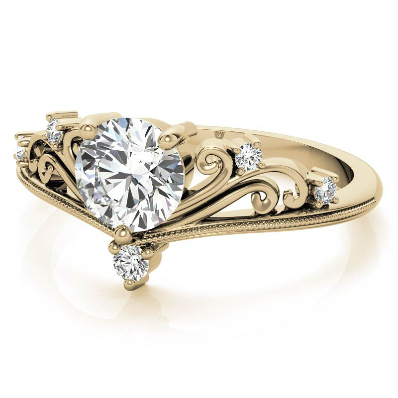 Royal Crown Inspired Round Brilliant Moissanite Engagement Ring