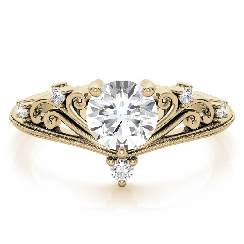Royal Crown Inspired Round Brilliant Moissanite Engagement Ring