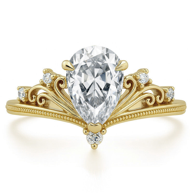 Crown Inspired Chevon Shaped Pear Moissanite Engagement Ring