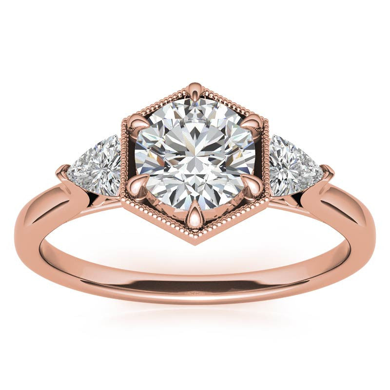 Round and Trillion Moissanite Hexagon Halo Engagement Ring
